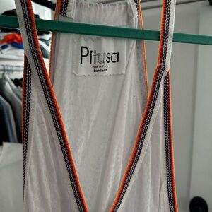 Pitusa White Beach Cover-Up Dress with Colorful Trim